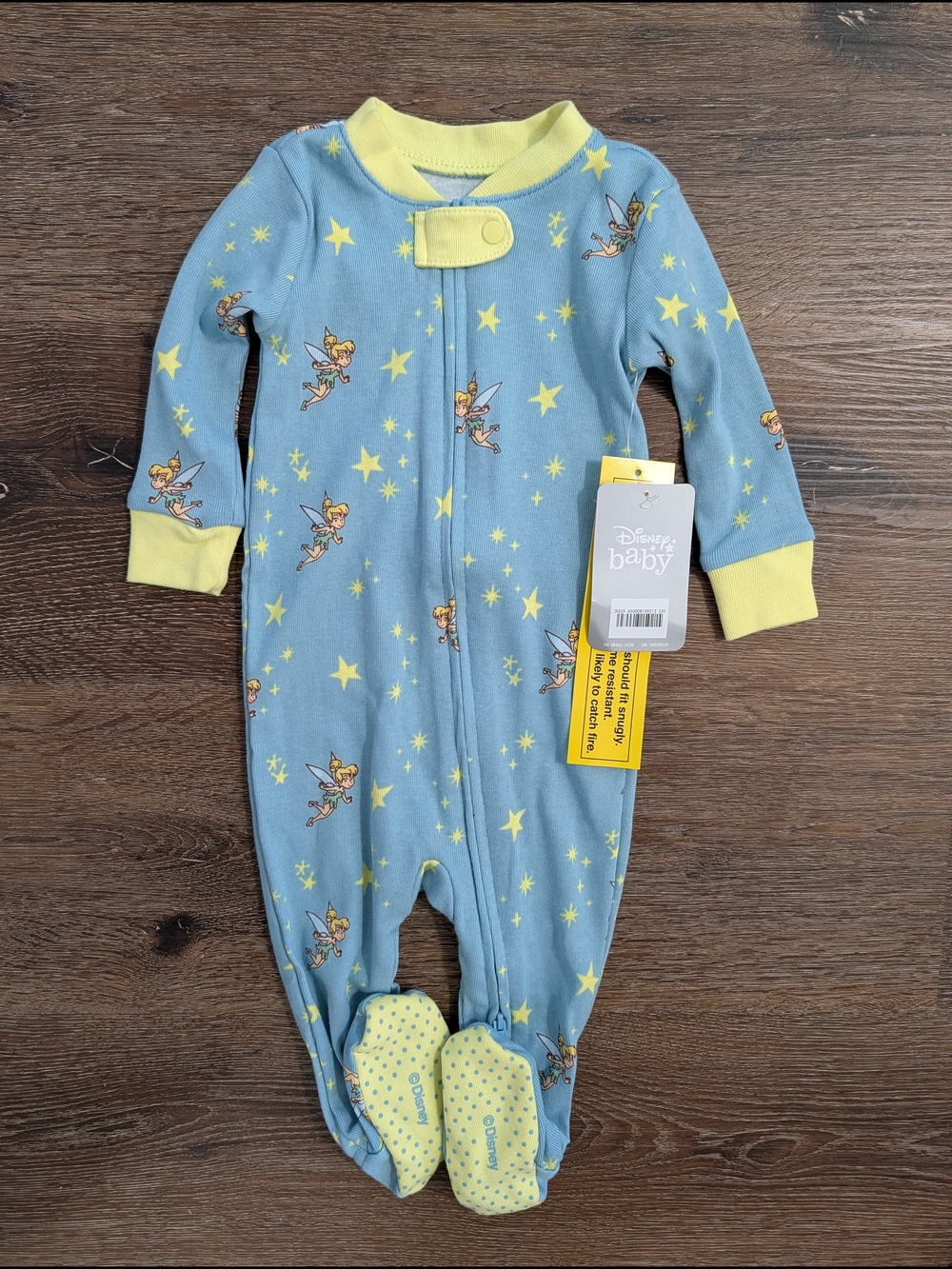 Disney Blue & Yellow Tinker Bell Footie One-Piece